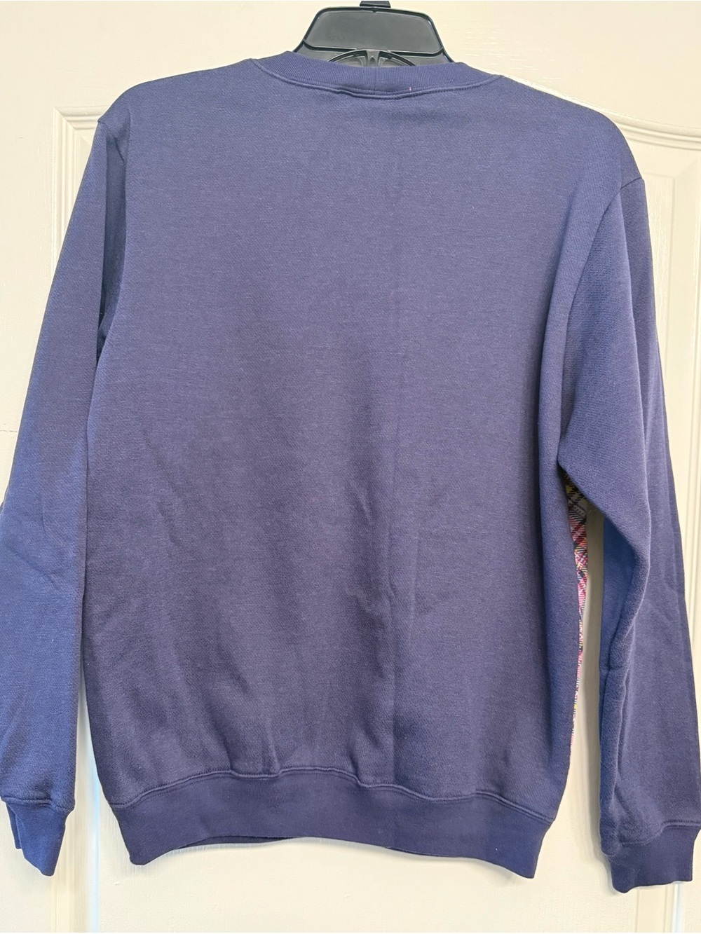 Blair Plaid Sweatshirt Small Navy Pink Tartan Crewneck Cotton Blend - Picture 3 of 7